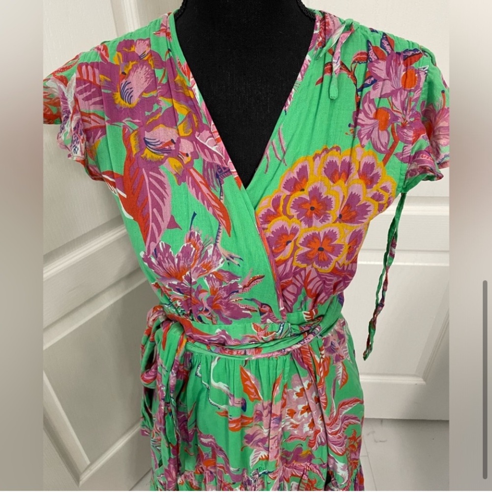 Banjanan Mercy wrap midi dress tropical feminine size S fits S/M boho palm beach - Picture 4 of 6